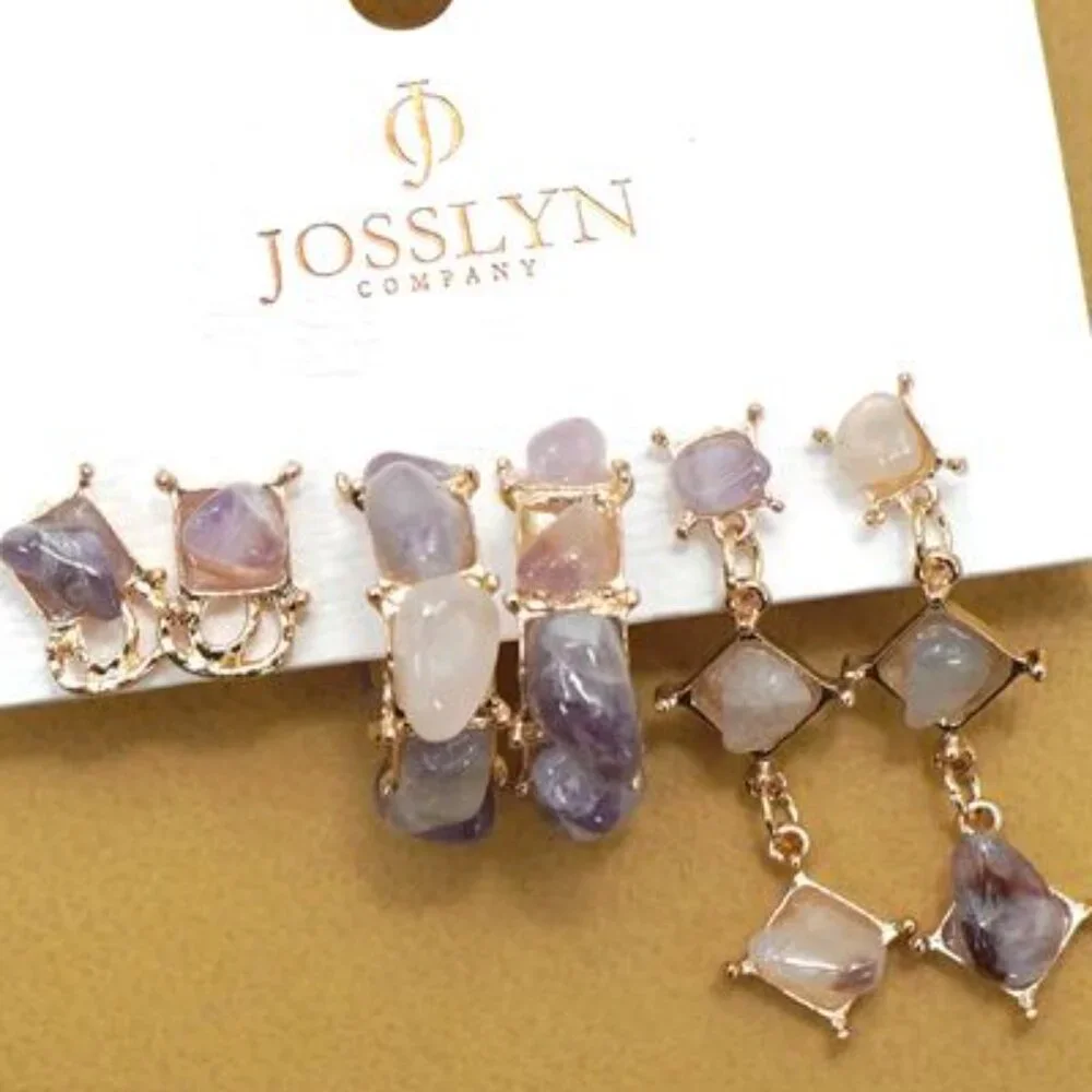 Amethyst Purple Natural Stone‎ Trio Earring Set